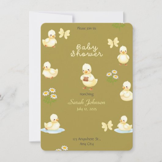 Cute White Baby shower Canard Invitation (Devant)