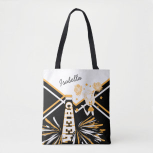 Cute White, Black and Gold Cheerleader Design Draagtas