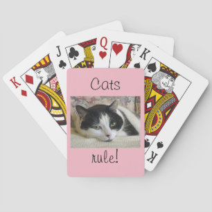Cute White Black Cat Quote Cat's Rule Pokerkaarten