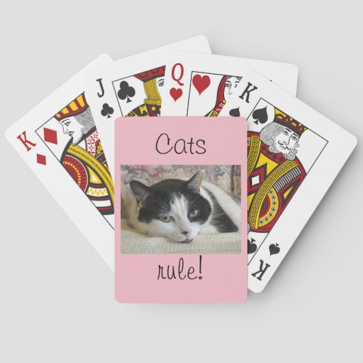 Cute White Black Cat Quote Cat's Rule Pokerkaarten (Achterkant)