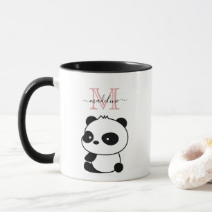 Cute White Black Panda Modern Pink Monogram Mok