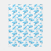 Cute White & Blue Planes and Clouds Kinder Monogra Fleece Deken (Voorkant)