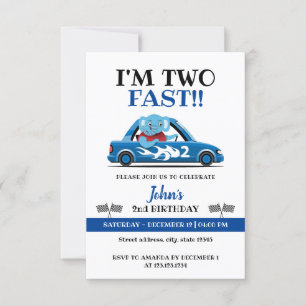 Cute White & Blue Race Auto Two Fast 2de verjaarda Kaart