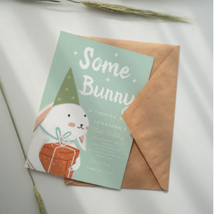 Cute White Bunny 1st Birthday Invitation Kaart