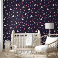 Cute White Bunny and Flowers on Purple Pattern