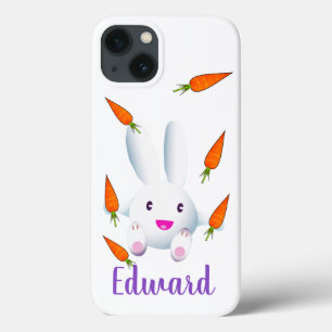 Cute White Bunny & Carrots iPhone 13 Hoesje