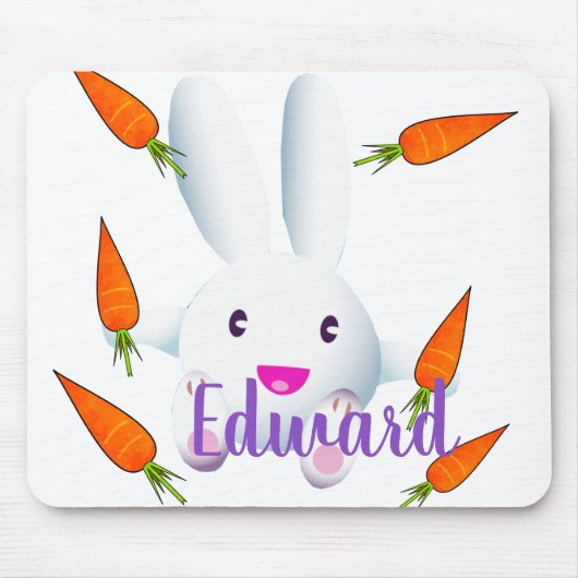 Cute White Bunny & Carrots Muismat (Voorkant)