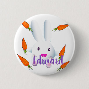 Cute White Bunny & Carrots Ronde Button 5,7 Cm
