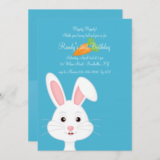 Cute White Bunny Invitation (Devant / Derrière)