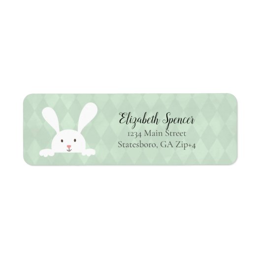 Cute White Bunny Rabbit Return Address | Groen Etiket (Voorkant)