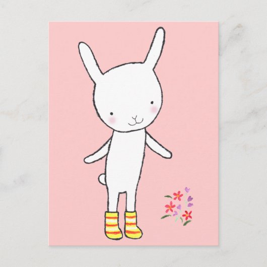 Cute White Bunny Rabbit Yellow Boots Briefkaart Mi (Voorkant)