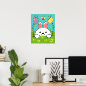 Cute White Cartoon Bunny Rabbit Poster (Thuiskantoor)