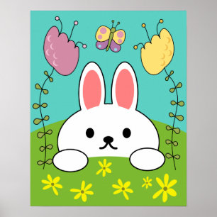 Cute White Cartoon Bunny Rabbit Poster