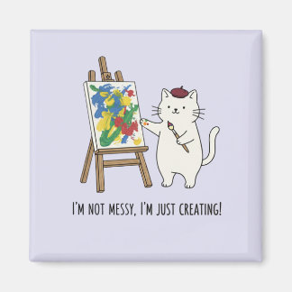 Cute White Cat Abstract Painting Lilac Aesthetics Magneet