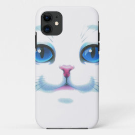 Cute White Cat Blue Eyes Face iPhone 11 Hoesje