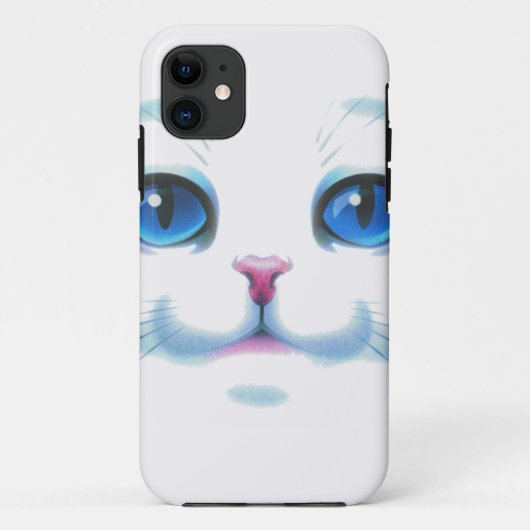 Cute White Cat Blue Eyes Face Case-Mate iPhone Case (Achterkant)
