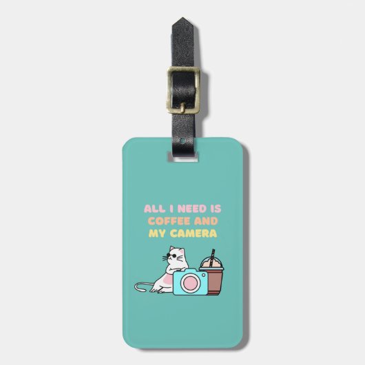 Cute White Cat & Camera Bagagelabel (Voorkant verticaal)