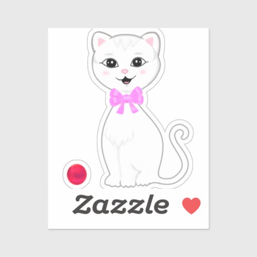 Cute White Cat Cartoon Sticker (Vel)
