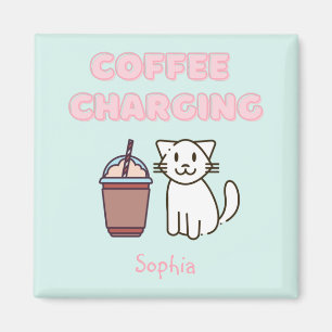 Cute White Cat&Funny Caffeine Pastel Magneet