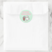 Cute White Cat&Funny Caffeine Pastel Ronde Sticker (Tas)