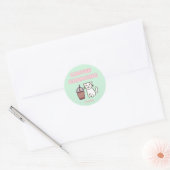 Cute White Cat&Funny Caffeine Pastel Ronde Sticker (Envelop)
