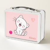 Cute White Cat & Heart on Light Pink (Achterkant)