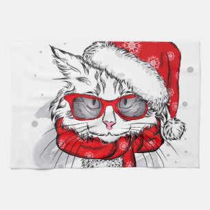 Cute White Cat Merry kerst Theedoek