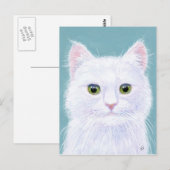 Cute White Cat met groene ogen briefkaart (Voorkant / Achterkant)