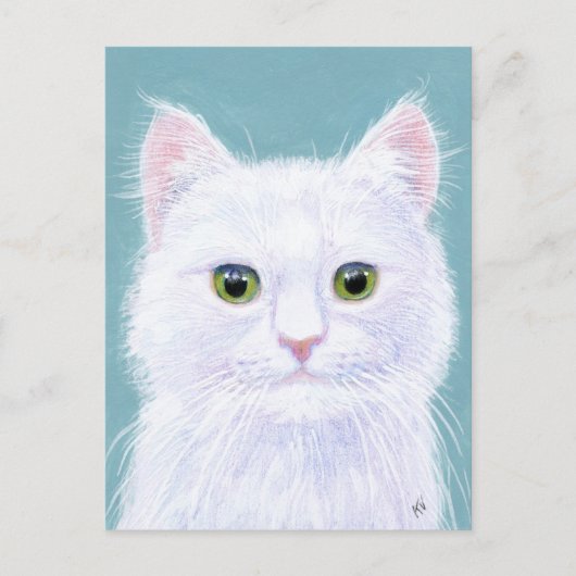 Cute White Cat met groene ogen briefkaart (Voorkant)