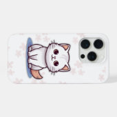 Cute White Cat Phone Case – Pink Floral Design (Verso Horizontal)
