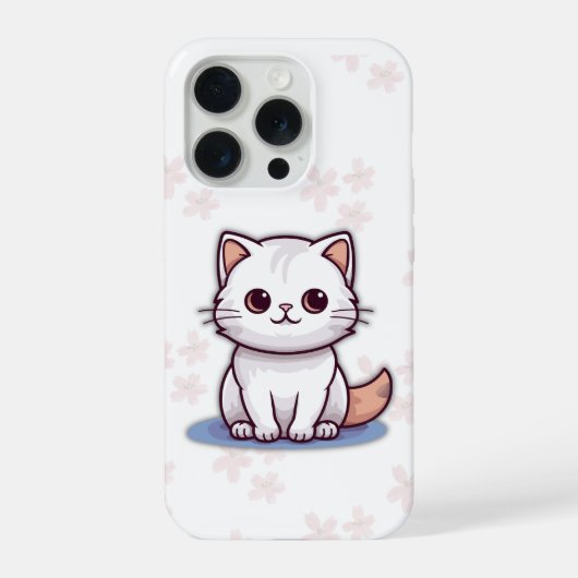 Cute White Cat Phone Case – Pink Floral Design (Verso)