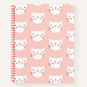 Cute White Cat Pink Patroon Notitieboek