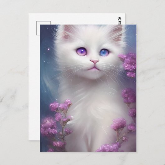 Cute White Cat Portrait Briefkaart (Voorkant / Achterkant)