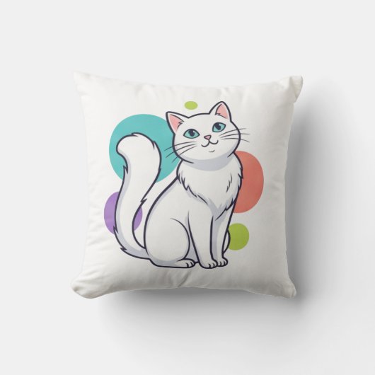Cute White Cat Sitting Graphic Tee Kussen (Voorkant)