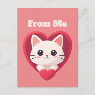 Cute White Cat with Heart Kawaii Kitty Love Design Briefkaart