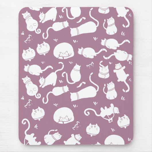 Cute White Cats Pattern on Mauve Background Muismat (Voorkant)