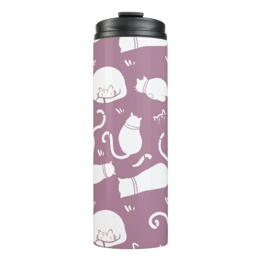 Cute White Cats Pattern on Mauve Background Thermosbeker (Voorkant)