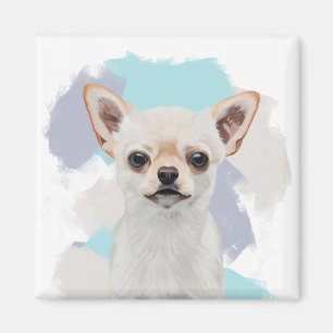 Cute White Chihuahua Abstract Blue Magneet
