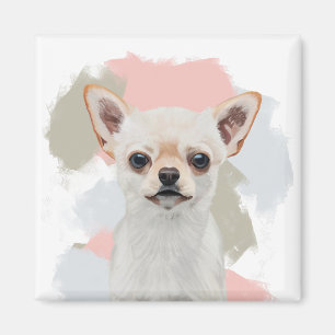 Cute White Chihuahua Abstract Pink Magneet