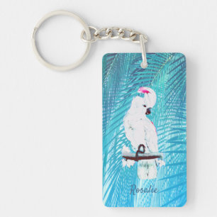 Cute White Cockatau Tropical Greenery Palm Leaves Sleutelhanger