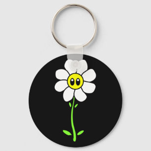 Cute White Daisy Flower Face Daisies Comic Cartoon Sleutelhanger
