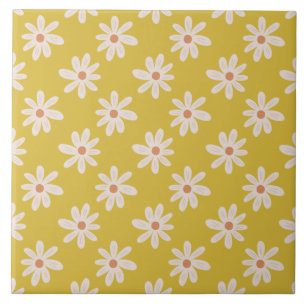 Cute White Daisy Flower Mustard Tegeltje