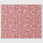 Cute White Dark Red Damask Floral Pattern Cadeaupapier (Vlak)