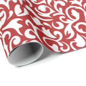Cute White Dark Red Damask Floral Pattern Cadeaupapier (Rol Hoek)