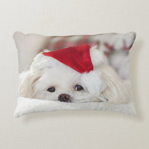 Cute White Dog in een Rode Kerstmis Pet Accent Kussen