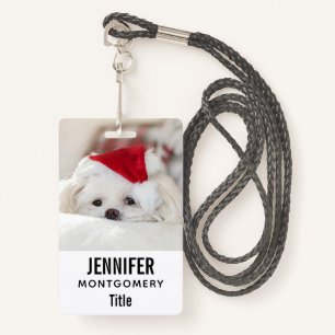 Cute White Dog in een Rode Kerstmis Pet Badge