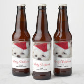 Cute White Dog in een Rode Kerstmis Pet Bier Etiket (Flessen)