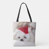 Cute White Dog in een Rode Kerstmis Pet Draagtas (Achterkant)