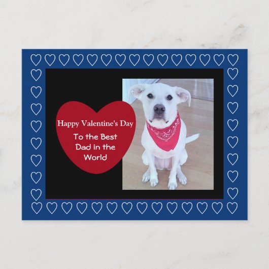 Cute White Dog met Funny Ears Red hart Blue Briefkaart (Voorkant)