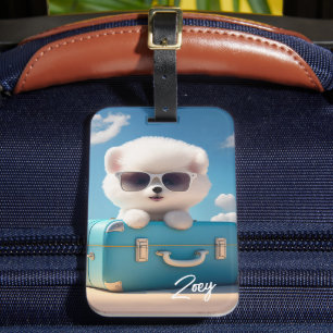 Cute White Dog Travel Suitcase Persoonlijke naam Bagagelabel